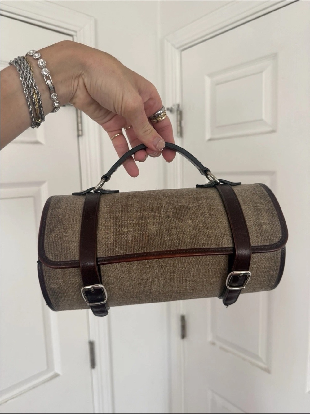 Chanel Karl Largerfeld 1997/99 Vintage Runway Canvas and Leather Barrel Bag